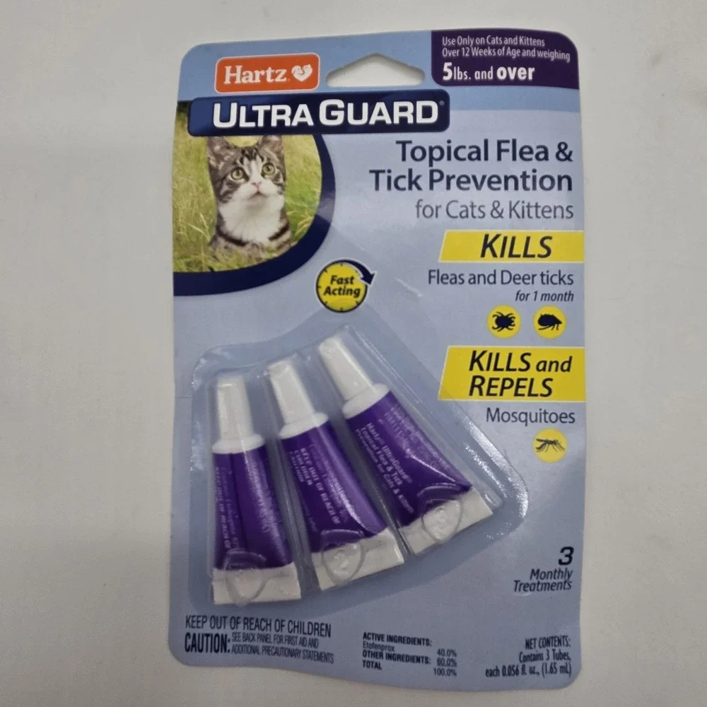 NEW Hartz UltraGuard Flea & Tick Drops for Cats & Kittens, 5 lbs & over, 3 Ct